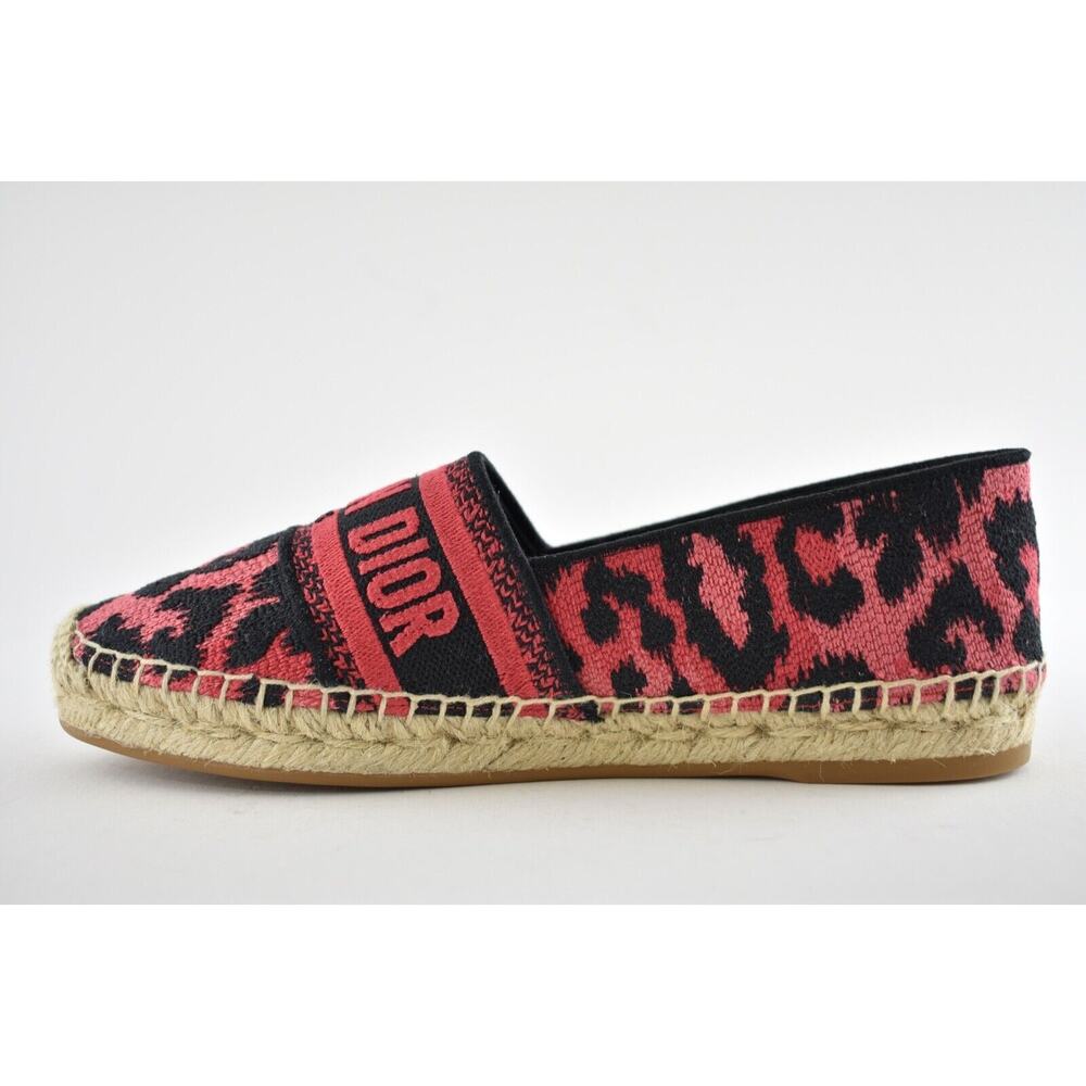 Dior Granville Black Pink Leopard Pop D Logo Embroidered Espadrille Flat 40 - Picture 7 of 10